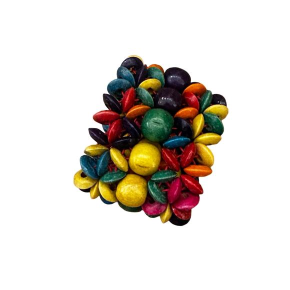 Colorful Wide Wooden Beaded Flower Bracelet - Picture 2 of 6